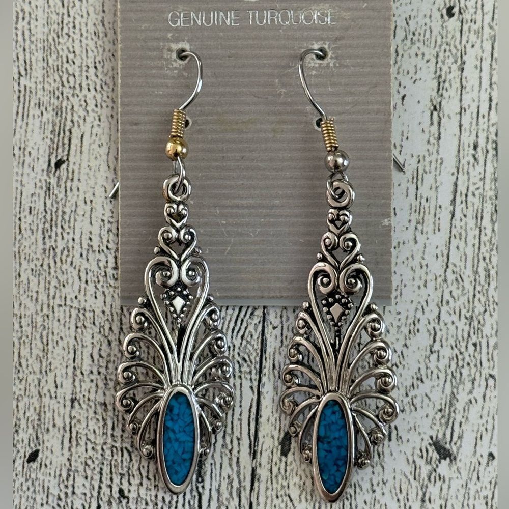 Turquoise Inlayed Dangle Earrings - Picture 2 of 4